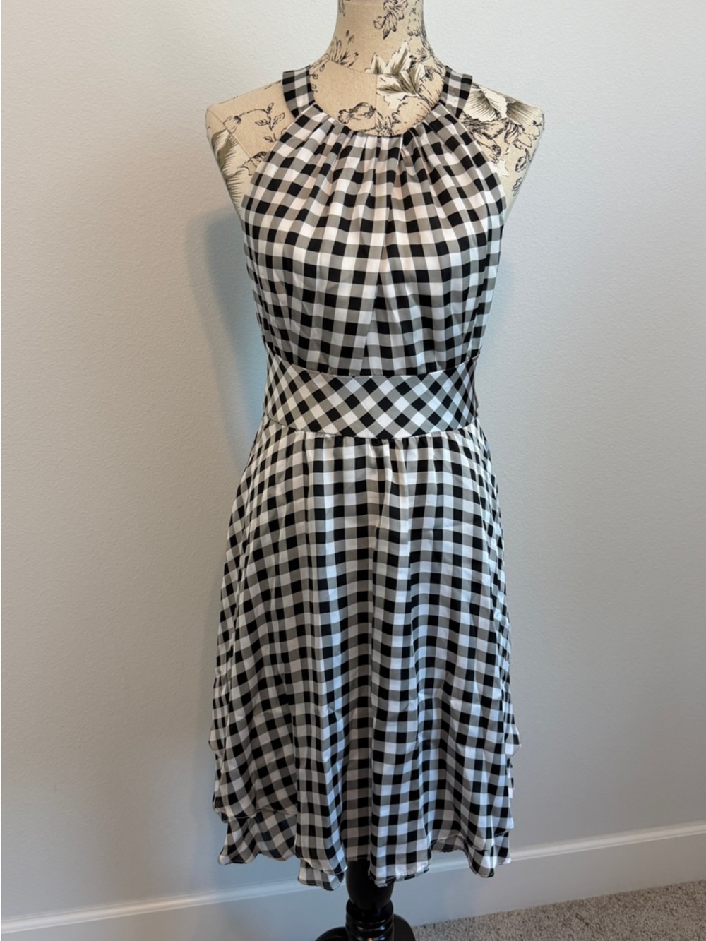 White House Black Market Black & White Gingham Halter Dress